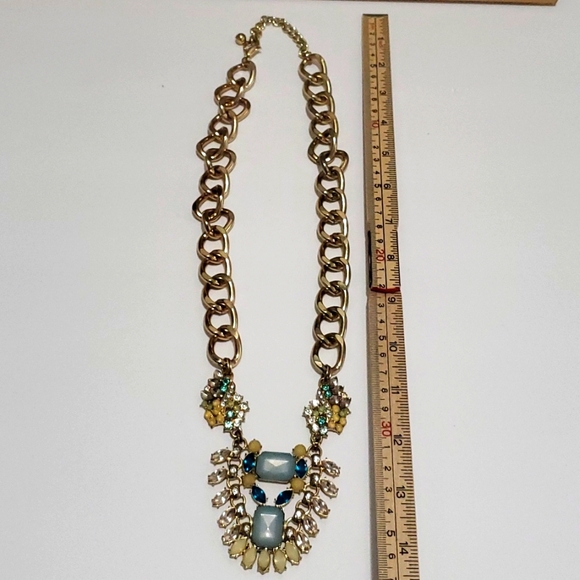 Classy Statement Necklace Green, Clear, Blue & Yellow Rhinestones + Bracelet - Picture 3 of 6